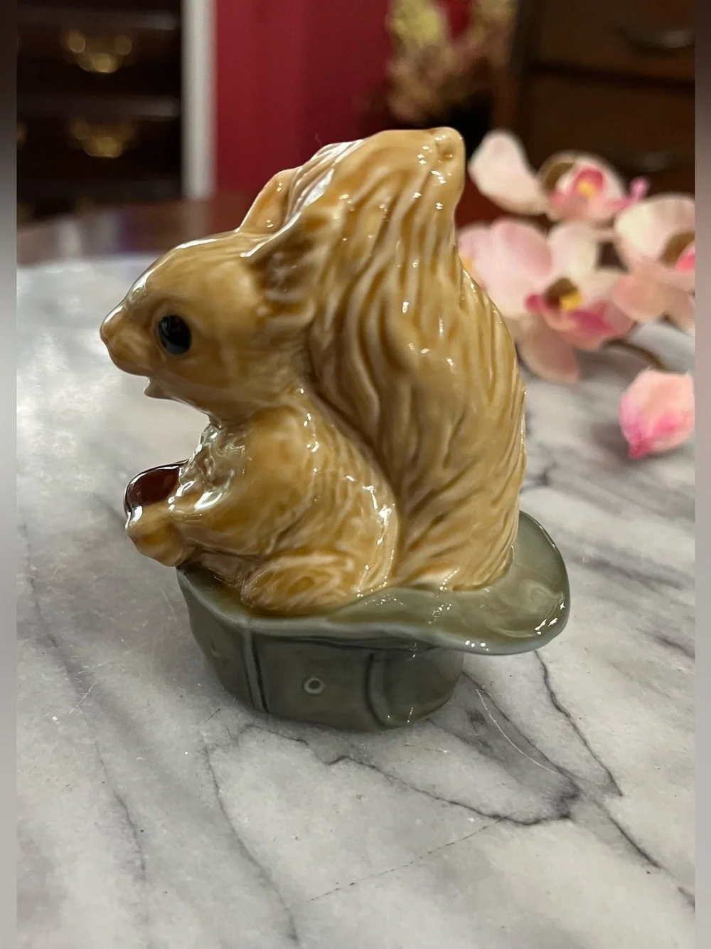 VTG Wade England Hattie the Squirrel Figurine in Green Top Hat Porcelain Whimsy
